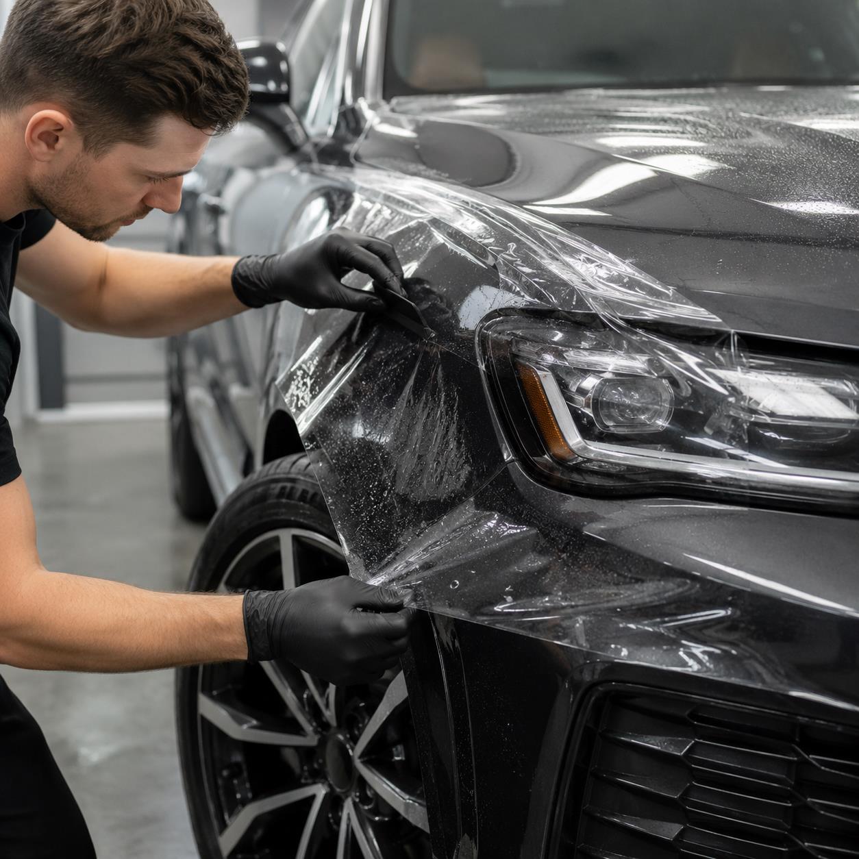 paint protection film being professionally installed on a vehicle in Las Vegas